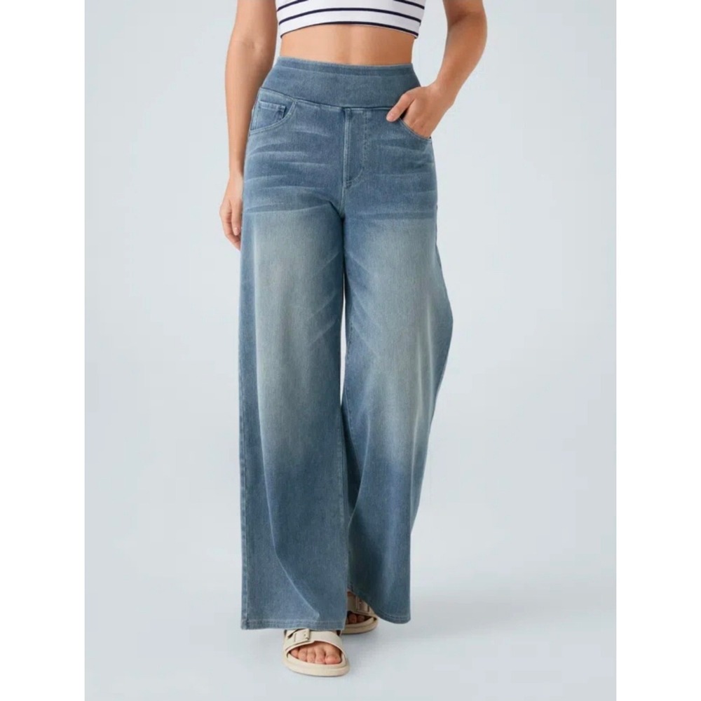 Halara Flex High Waisted Pockets Baggy Wide Leg Washed Casual Pants XL Tall Blue